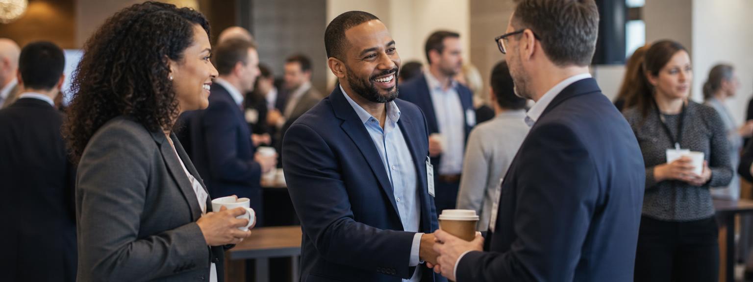 Business professionals networking at a matchmaking event